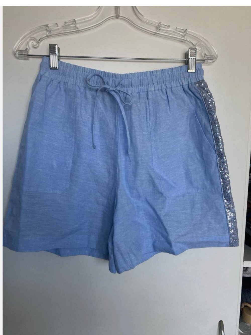 Saks Fifth Avenue NWT Womens Shorts Baby Blue Pull On Linen Pockets Size S